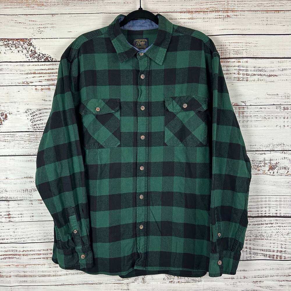Jachs Heritage Flannel Green Black Plaid Button Up Casual Cotton Shirt Mens XXL